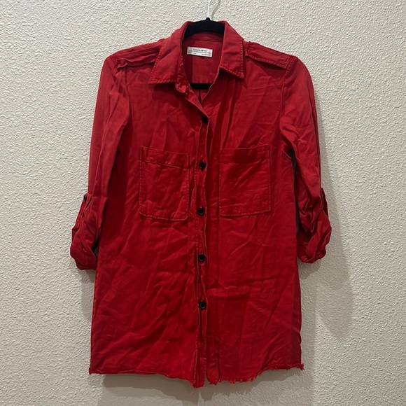 Zara Premium Denim Collection Red Button Up - Picture 1 of 5